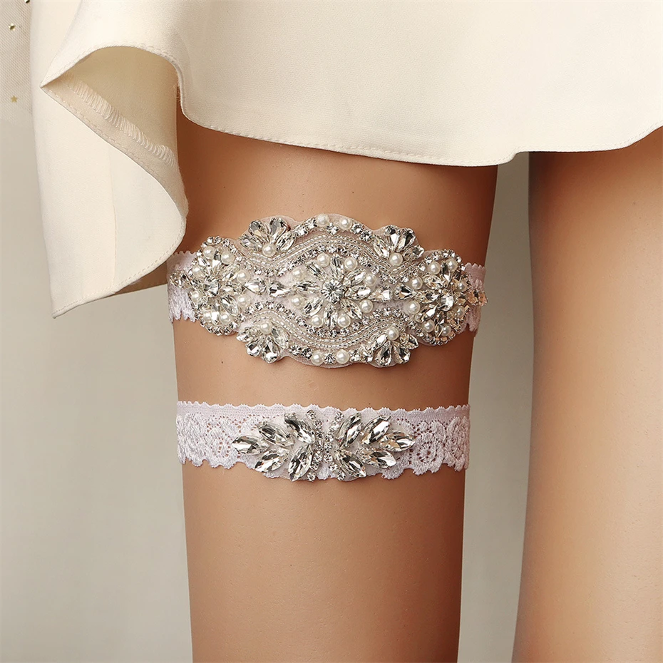 Efily Rhinestone Wedding Garter Belt Bride Accessories for Women Crystal Bridal Lace Garter Leg Ring Loop Party Bridesmaid Gift