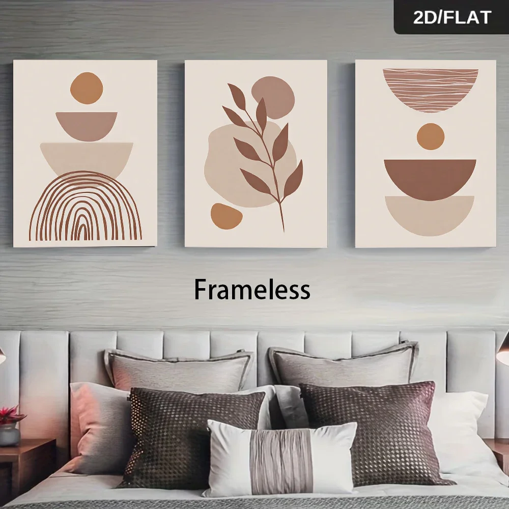 3PCS Large-sized frameless canvas paintings,1 set of modern abstract triptych Morandi color art paintings, bedroom foyer framele