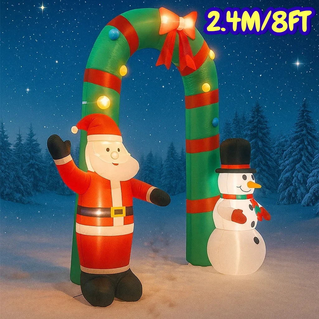 

2.4M/8FT Santa Claus Snowman Archway Christmas Decorations Home Inflatable Toys with LED Lights Yard Xmas Party Diy Decor