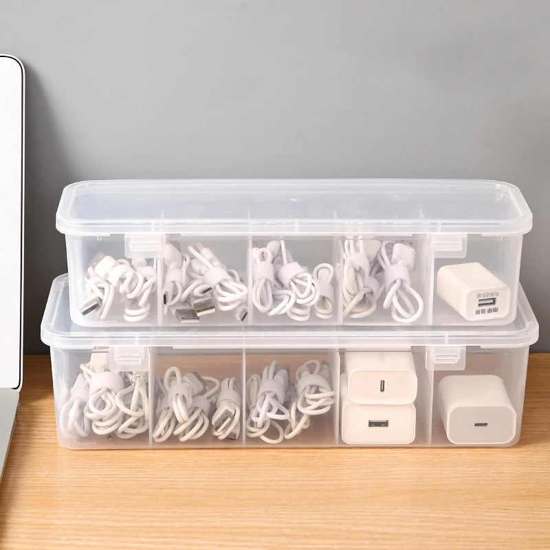 【CCA96】Transparent Data Cable Organizer Case Classification Dustproof Card Organizer With Lid Clutter Collection Box