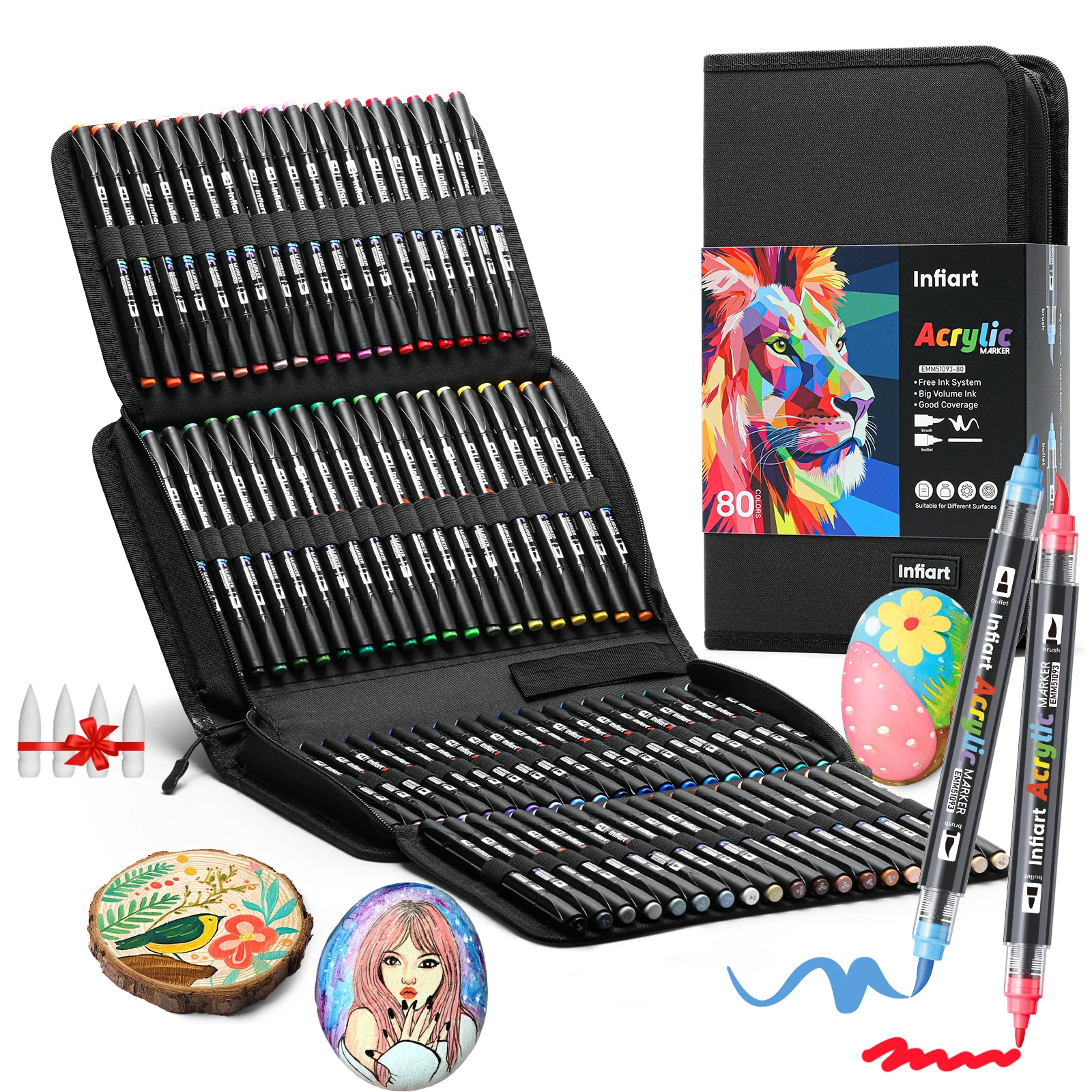 

Ручки для акриловой краски, маркеры с двумя наконечниками, ручки с тонким наконечником и кистью для камня, дерева, холста и т. д., товары для творчества, с портативным футляром