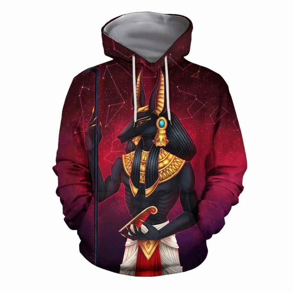 3D Printed Egypt Anubis Graphic Hoodies For Men Vintage Casual Long Sleeve Hooded Sweatshirt Autumn Classic Design Loose Clothes