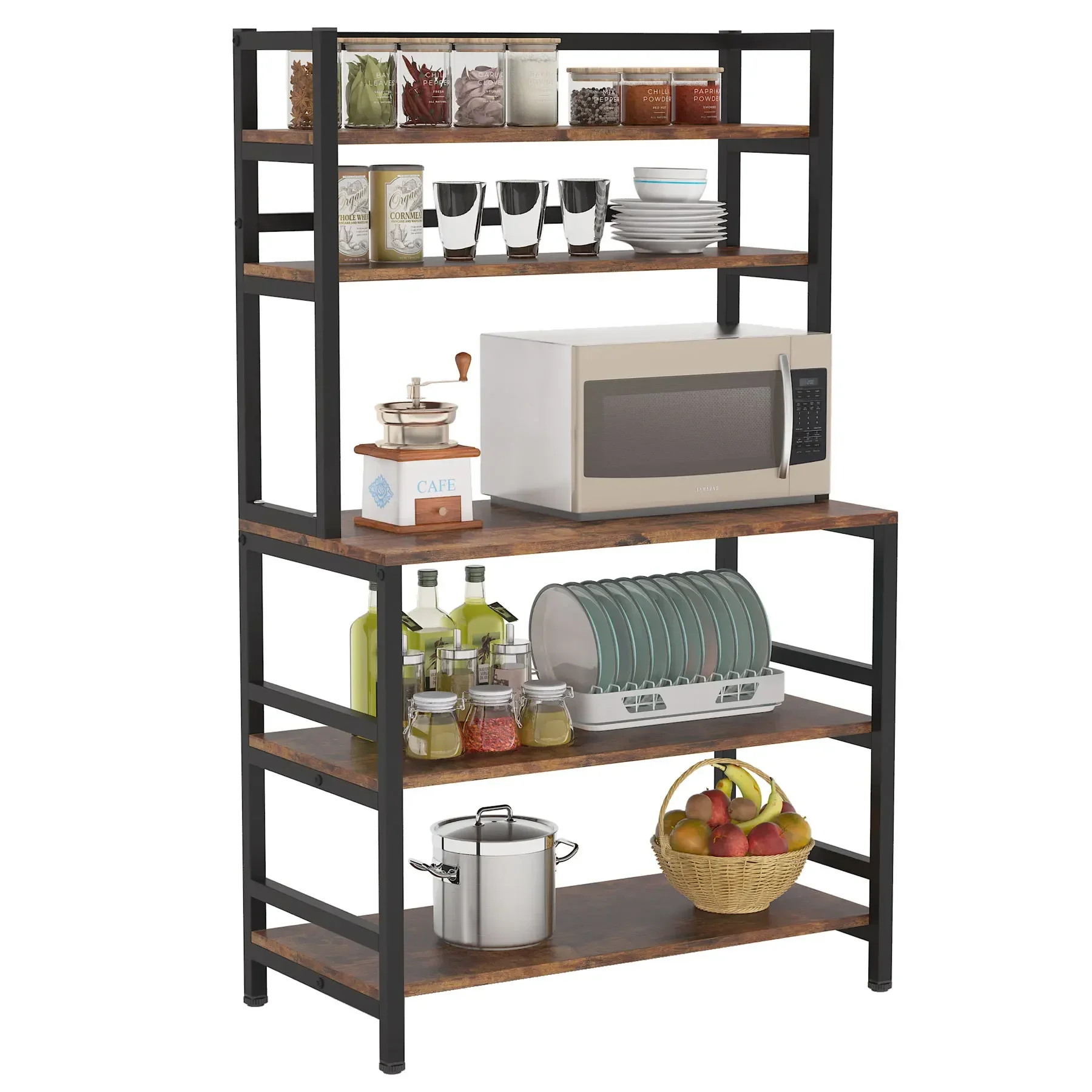 Tribesigns 5-Tier Kitchen Bakers Rack with Hutch, Industrial Microwave Oven Stand, Kitchen Utility Cart Storage Shelf