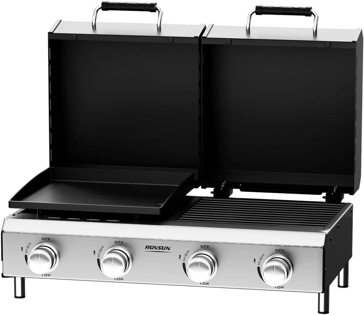 4 Burners Gas Flat Top Grill and Griddle Combo for Outdoor BBQ, 40,000 BTU, Integrated Ignition & Heat-resistant Coating