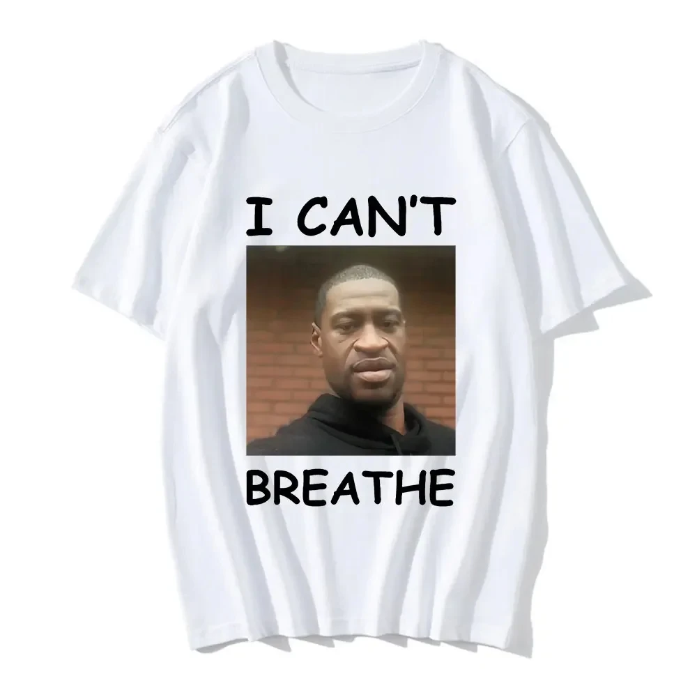 

I can't breathe Pole lettering graphic print Casual retro street wear trend, summer unisex crew neck short-sleeved T-shirt