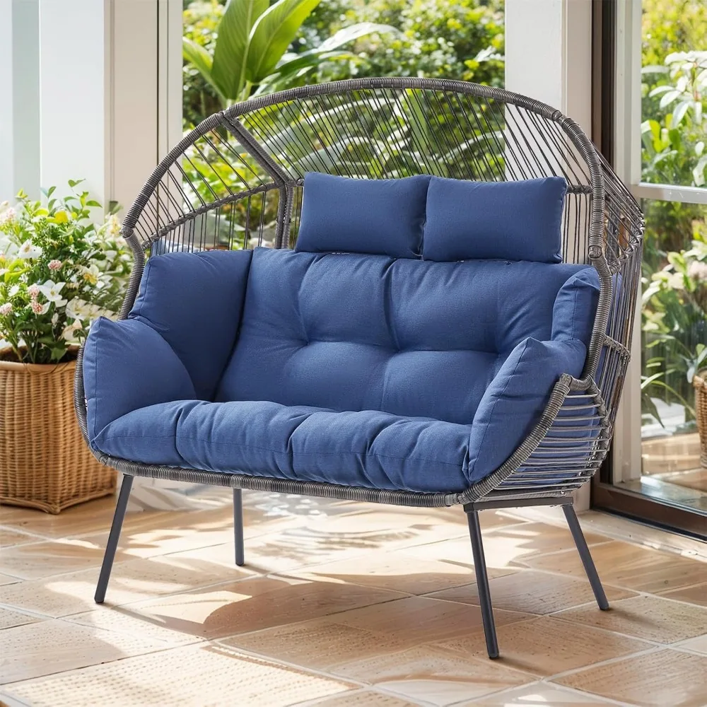 

Patio Double Egg Chair - Outdoor Indoor Wicker Egg Chair 550 LBS Weight Capacity, Handwoven Rattan Egg Shaped Loveseat for Patio