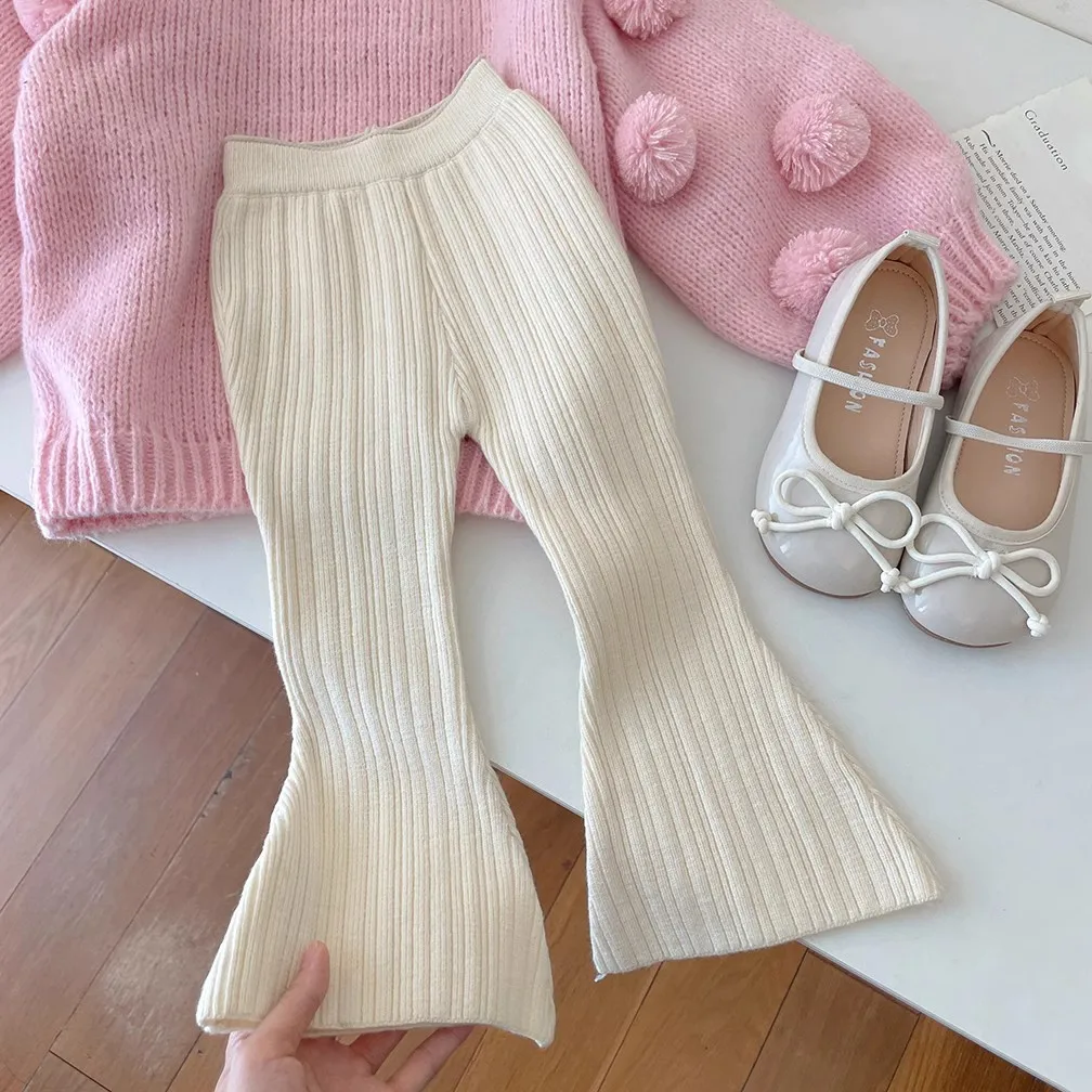 Pantaloni di lana per ragazze autunno e inverno pantaloni svasati lavorati a maglia per bambini alla moda pantaloni spessi elastici per ragazze