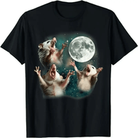 ZYXZ Summer Hot Americans: Three Negative Moon Trio, Opossum Funny, Weird Cursed Meme Design Casual T-Shirt 77899