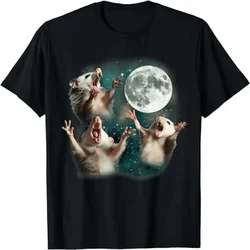 ZYXZ Summer Hot Americans: Three Negative Moon Trio, Opossum Funny, Weird Cursed Meme Design Casual T-Shirt 77899