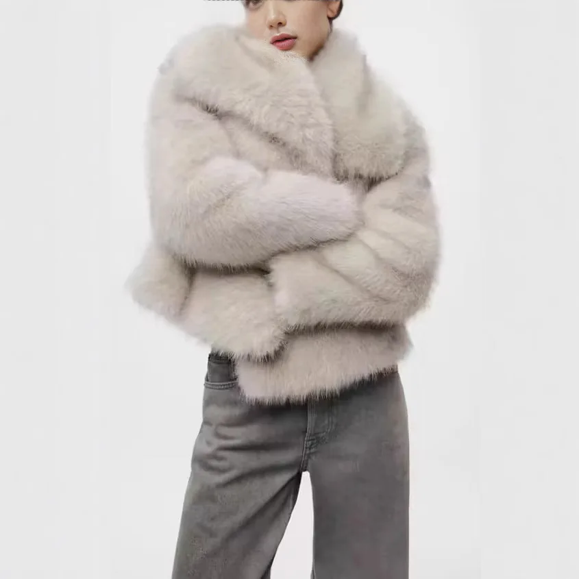 

Fur ort Coat Loose Fit Large Collar Faionable Plu Outerwear for Women Autumn Winter New Arrival Fake Fur Jaet