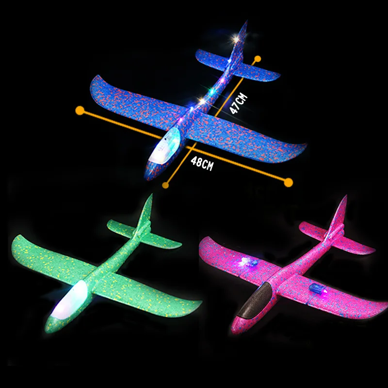 Foam Hand Throwing LED Airplanes Toy 48cm LED Flight Mode Glider Inertia Planes Model Aircraft Planes Outdoor Sport