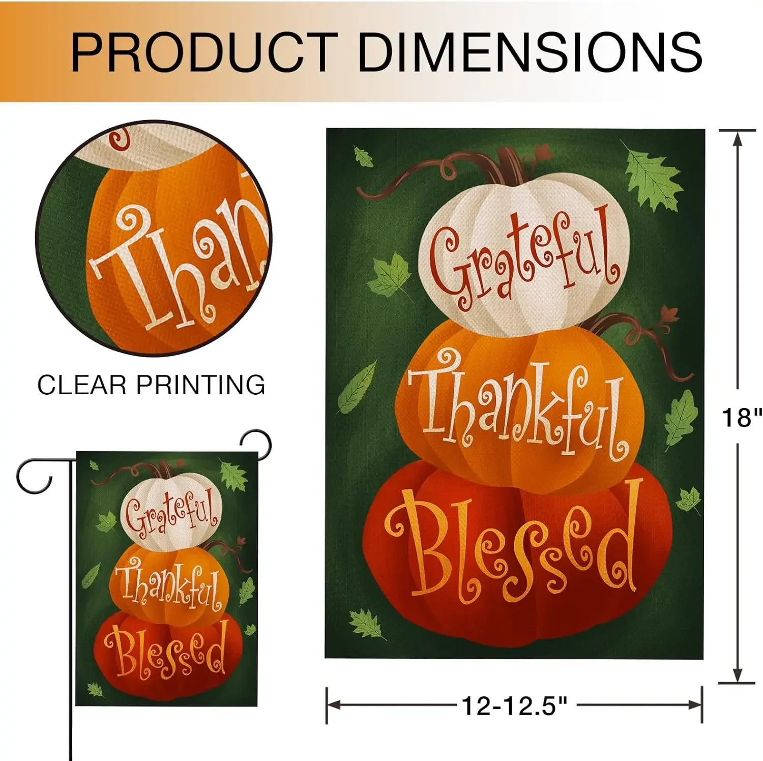 Thanksgiving Grateful Thankful Blessed Garden Flag Double Sided Fall 12x18in Pumpkin Maple Leaves Decorative House Yard Outdoor