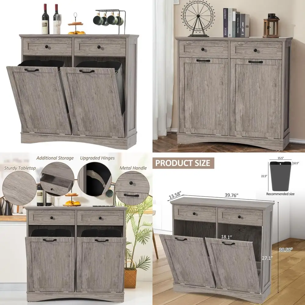 

Кухонный шкаф для мусора и переработки отходов с двумя отсеками, вместимостью 26 галлонов, серый