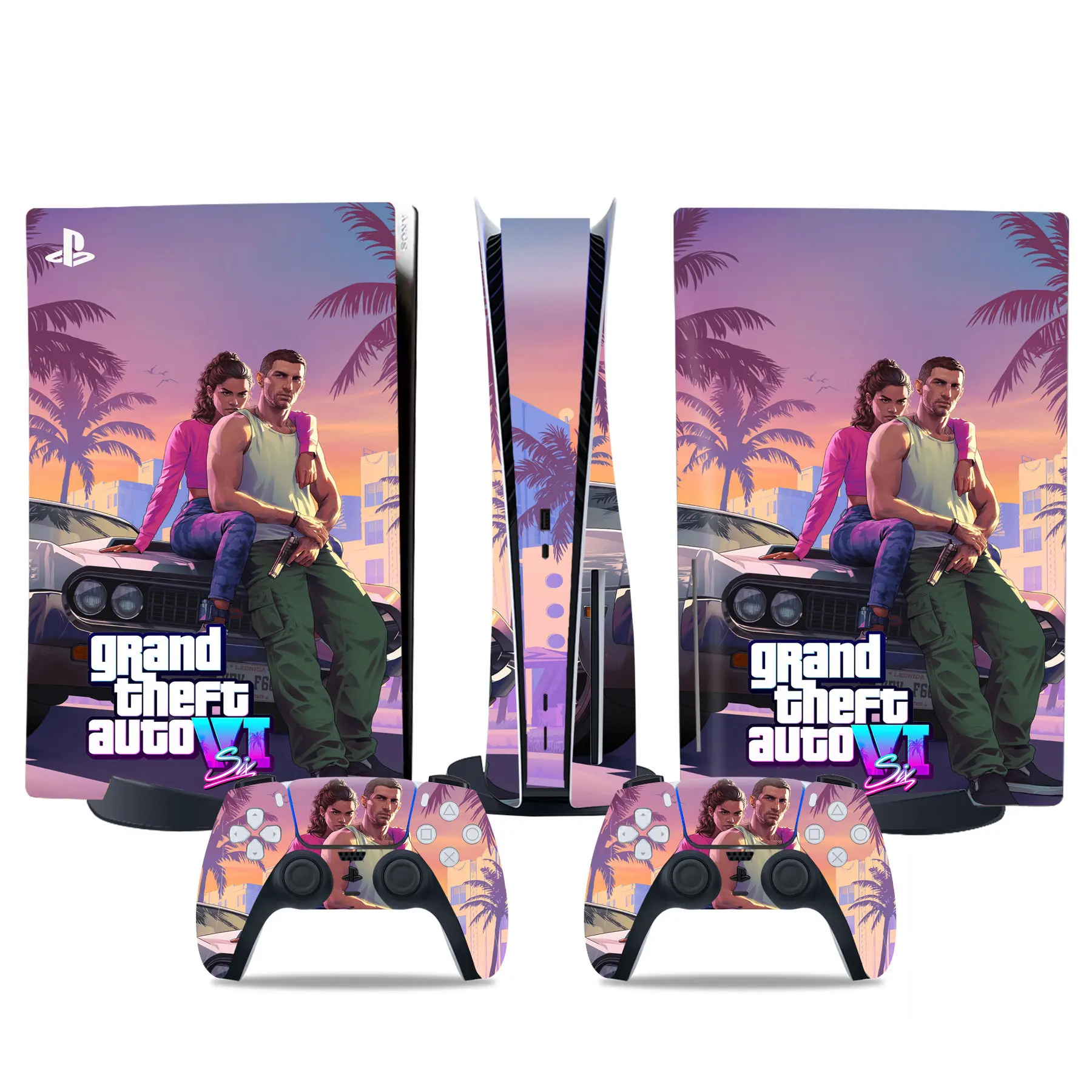 

Grand Theft Auto GTA6 PS5 disc Skin sticker Vinyl decals PS5 Disk Version Skin sticker for Console Vinyl two Controllers