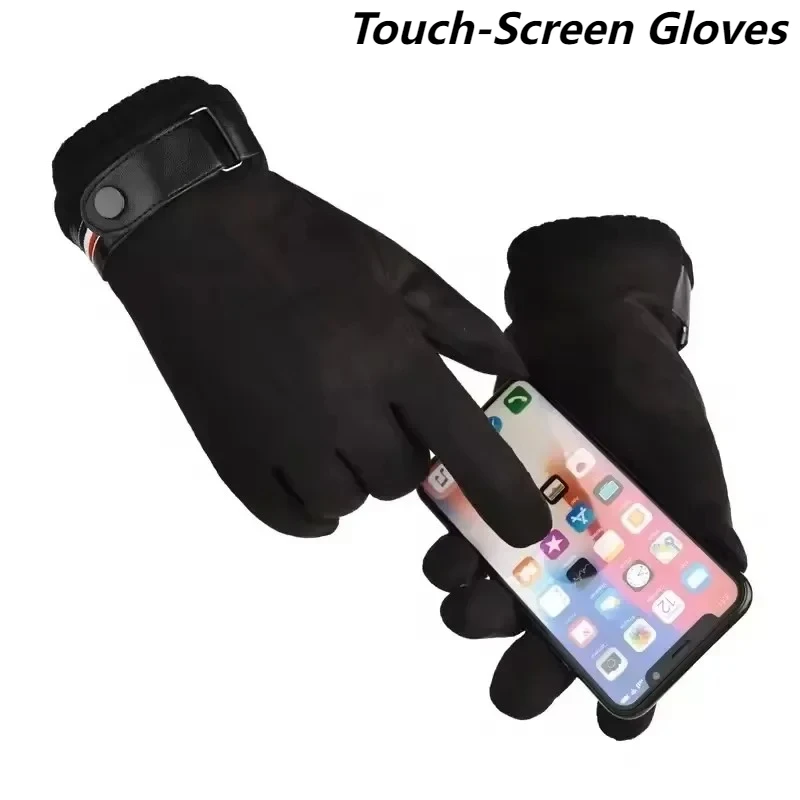 Herren Winter winddichte warme Handschuhe verdickte Touchscreen Wildleder Fingerhandschuhe Outdoor Fahren Schnalle Ski winddichte Handschuhe Unisex