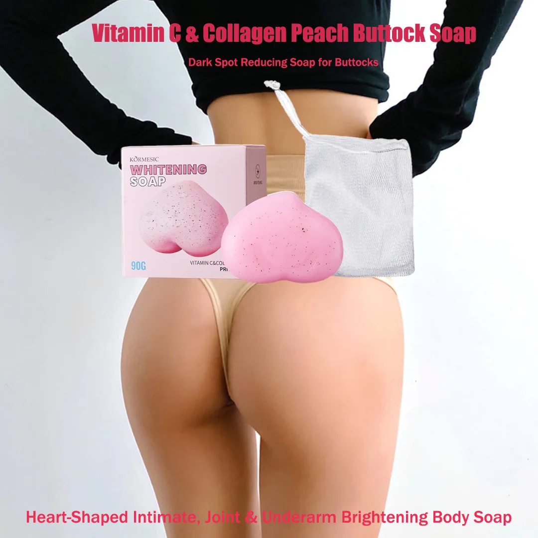 Vitamin C & Collagen Heart-Shaped Peach Buttock Soap Dark Spot Reducing for Buttocks Joint & Underarm Brightening Body Soap