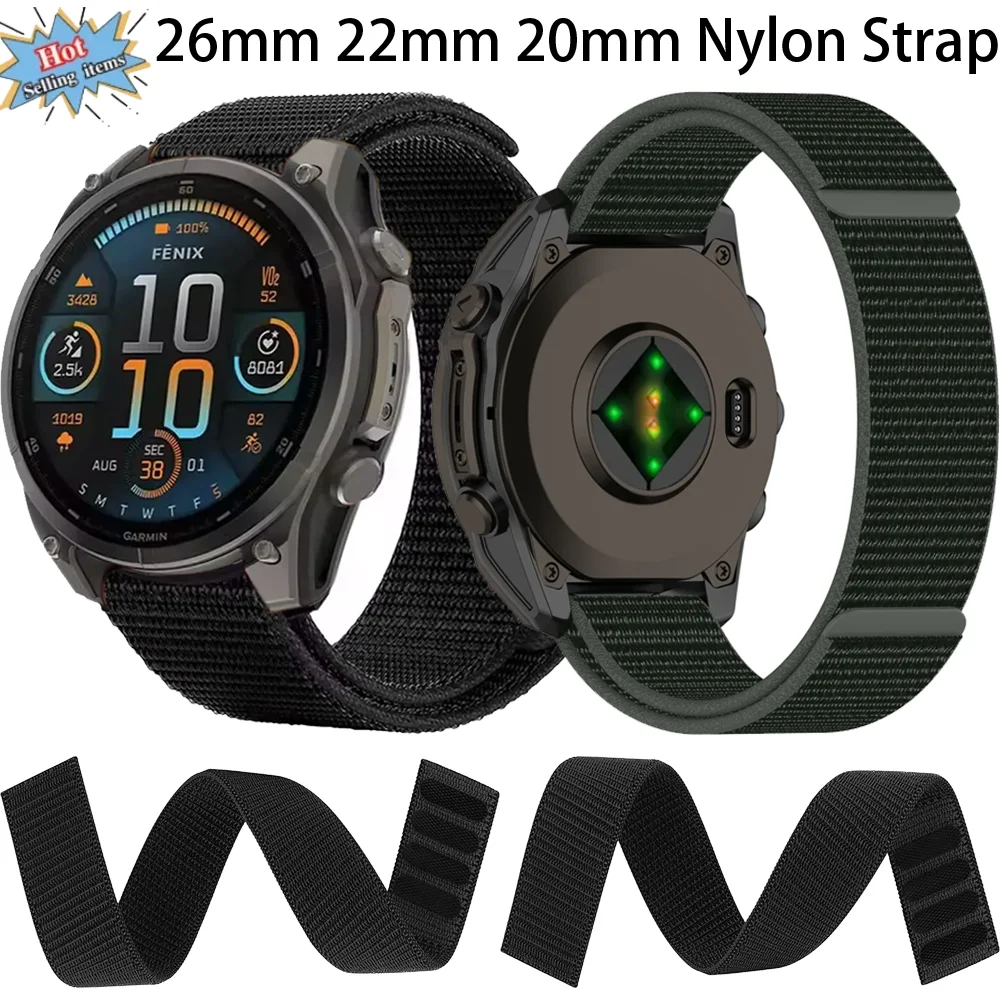 26mm 22mm 20mm Hook Loop Nylon Strap For Garmin Fenix 8 Bracelet Wristband Fenix E 7X Enduro3/Quatix7 Pro Forerunner 965 955 970