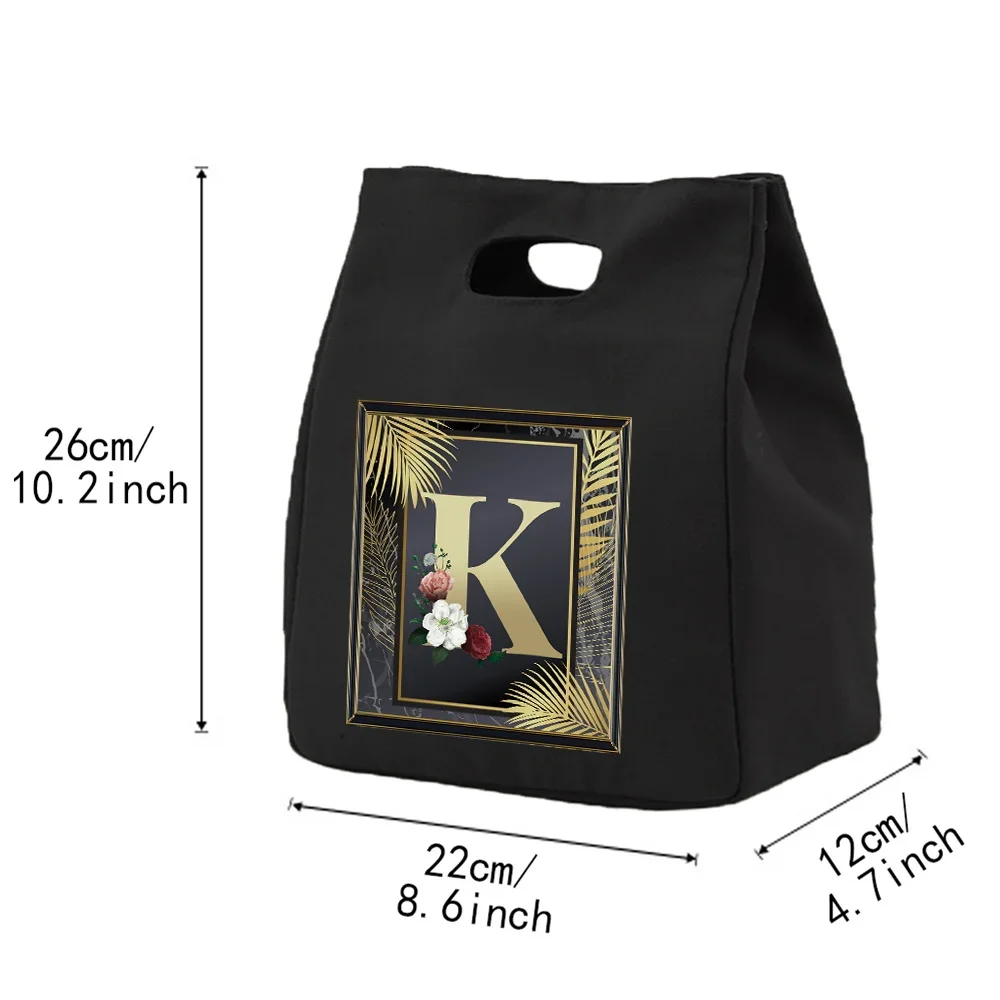 New Thermal Insulation Bento Lunchbox Picnic Golden Letter Series Print Pattern Diner Lunch Bag Canvas Bags Food Storage Handbag