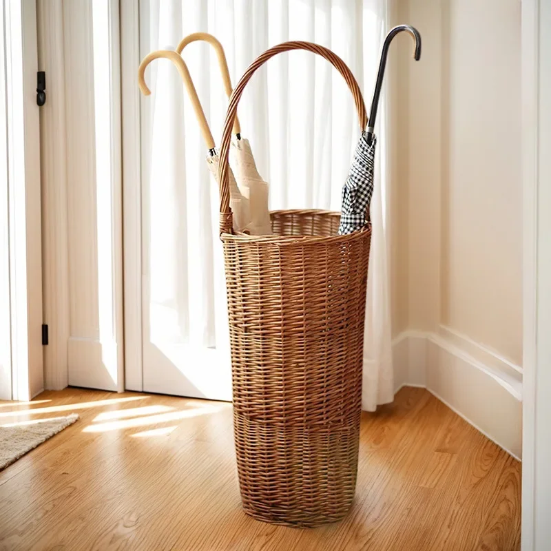 Japanese Parasol Holder Natural Willow Umbrella Stand Convenient Handle Umbrella Barrel Multi-scene Suitable For Storage Basket