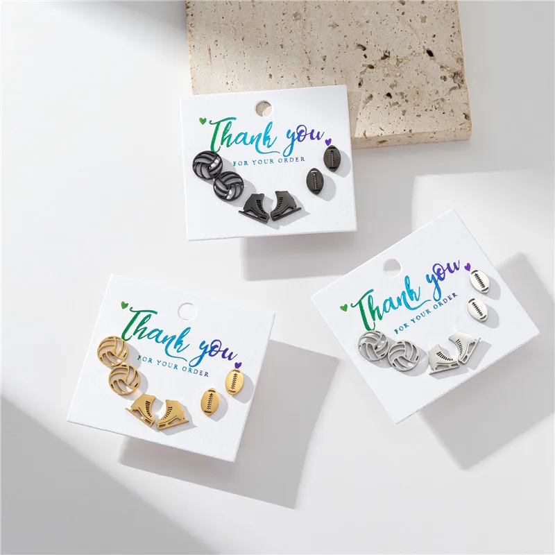 3Pair/card Trendy Stainless Steel Skates Earring Football Volleyball Ear Jewelry Sportsman Daily Earrings Gifts Accessories