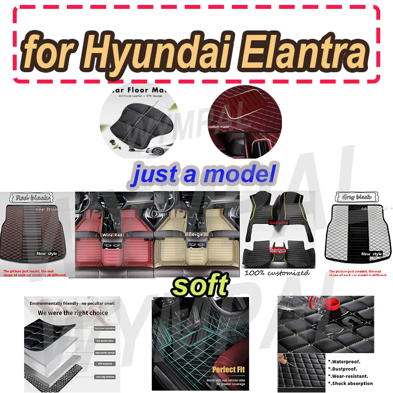 

LUXURY Car Floor Mats For Hyundai Elantra 2023 2022 2021 Carpet Foot Pads Accessories Floor Mats