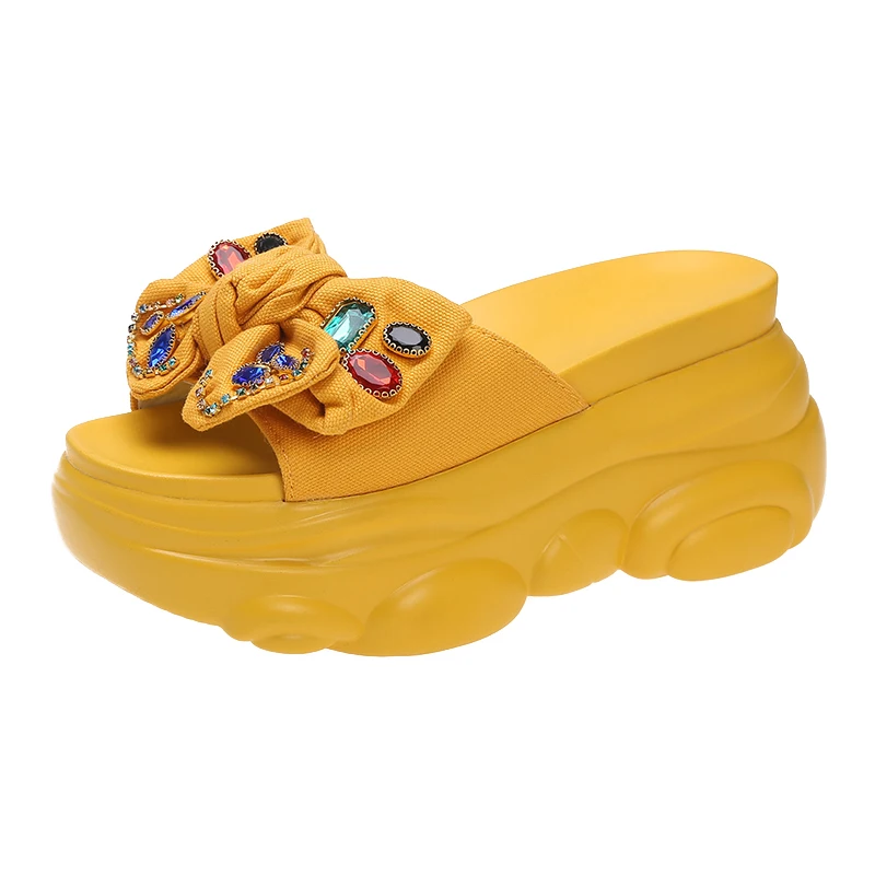 Increased Internal Flat Shoes Female House Slippers Platform Slipers Women On A Wedge Heeled Mules Slides Butterfly-Knot 2023 Hi