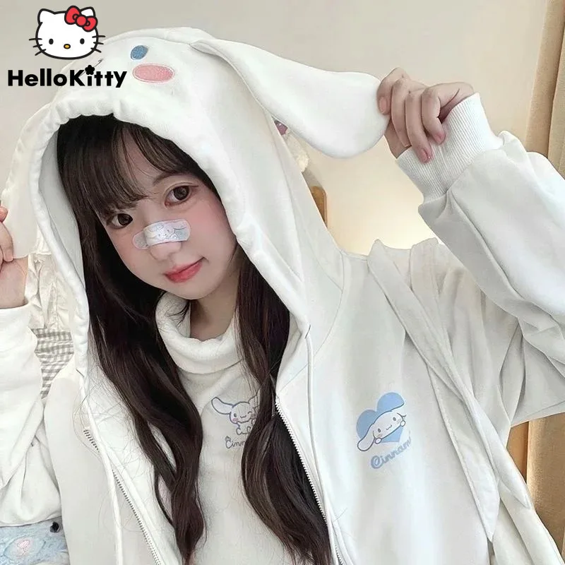 Sanrio Kuromi Cinnamoroll Melody Hoodie for Women Y2k Kawaii Sweet Zipper Tops Thin Cotton Hooded Sweatshirt Women Clothes