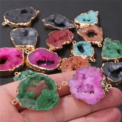 2pcs/lot Natural Druzy Agat Pendant 20-35MM Irregular Gold Plated Double Hole Connectors For Jewelry Making Finding Accessories