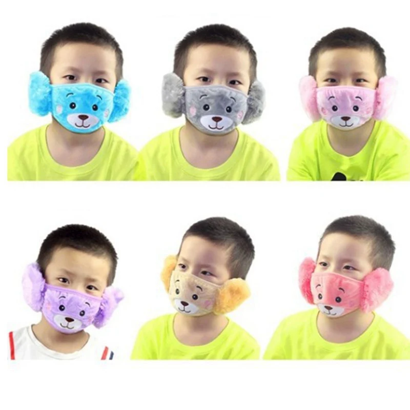 Winter Plush Children Face Masks Cartoon Ear Protectors Cotton Bear Kid Student Warm Earmuffs Warm Mouth Unisex Ear Cover