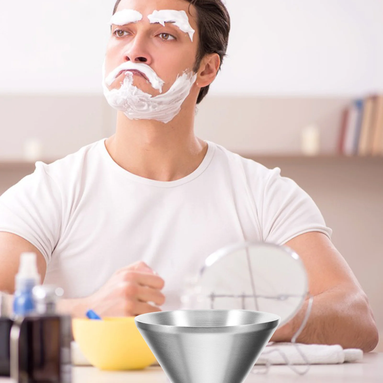 Scheerkom voor mannen Roestvrij staal Herbruikbare scheerbeker Grote capaciteit Glad oppervlak Kapper Salon Scheergereedschap Baardverzorging