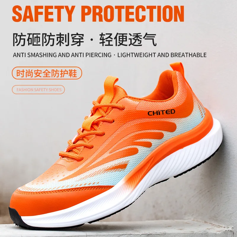 Mens lightweight breathable safety shoes wear-resistant steel head stabbing anti-slip shoes work boots female four seasons model