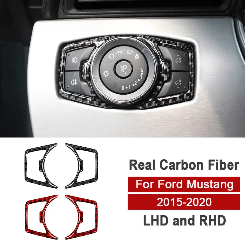 

2pcs For Ford Mustang GT 2015-2020 Car Styling Headlight Switch Cover Trim Stickers Carbon Fiber Auto Interior Accessories