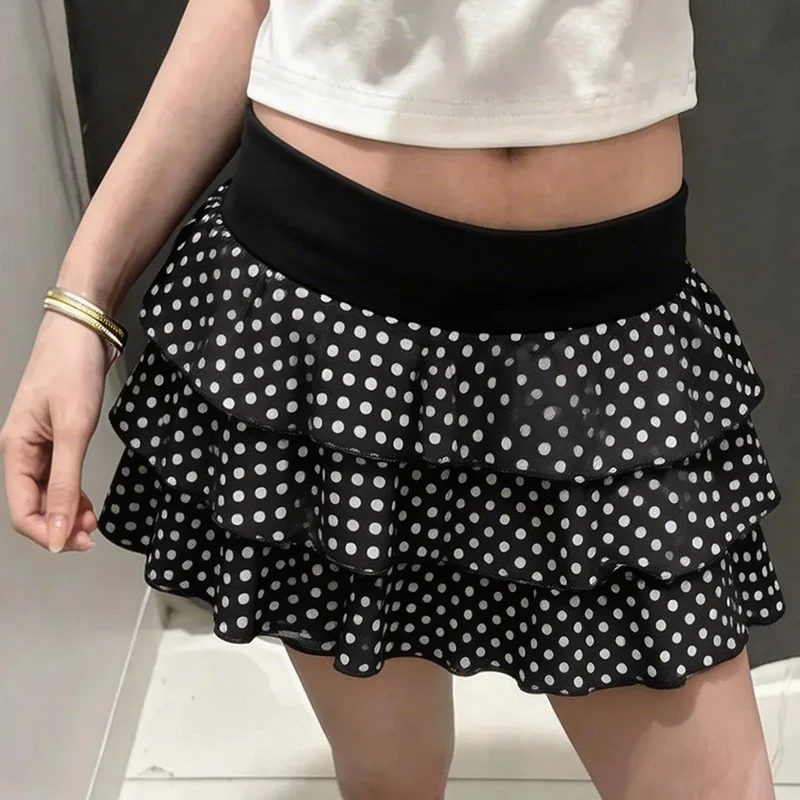 

Летняя юбка в стиле Харадзюку, корейская эстетика, кавайный дизайн, с контрастным принтом в горошек, с высокой талией, повседневная, трендовая, юбка-тортик