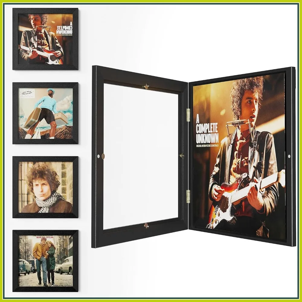 4 Pack Vinyl Record Frames for Wall, Wall-Mounted Display for 12x12 LP Album Covers, Black