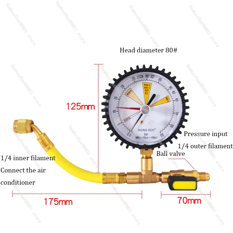 Air Conditioner Nitrogen Pressure Gauge  Copper Pipe Regulator for R134a R22 R407C R410A Refrigerant Automobile Press Tester