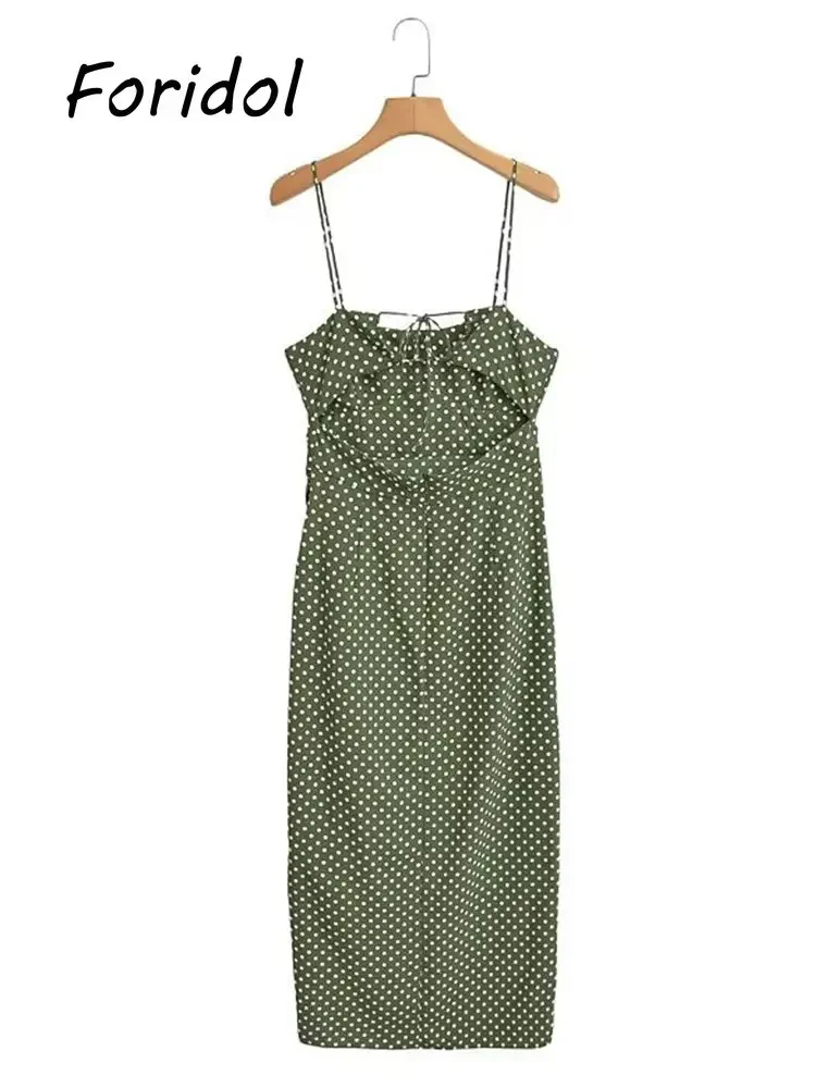 Robe de plage pour femmes, style bohème, robe d'été pour filles, bandage, dos nu, éducative, mujer, mode, vert, vintage, pois, robe midi