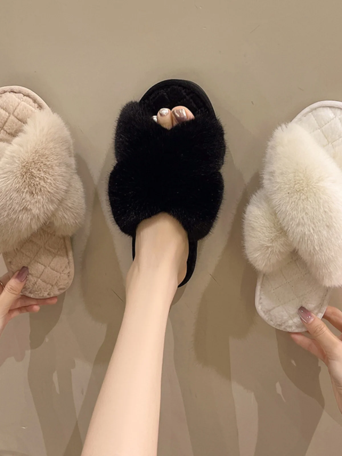 

Домашние теплые тапочки Plu Cross Floor с открытым носком, мягкие уютные хлопковые тапочки, зимние домашние нескользящие тапочки для гостиной...