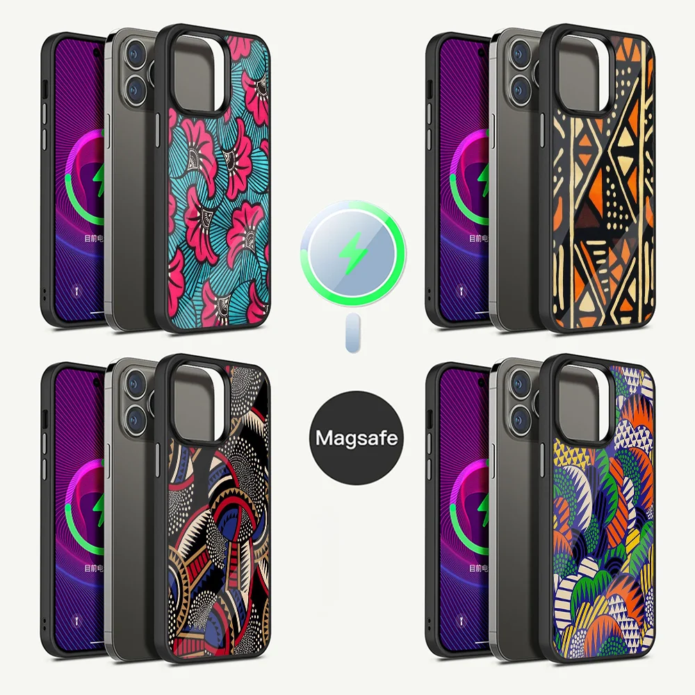 

African Fashion Fabric Phone Case For iPhone 16,15,14,13,12,11,Plus,Pro,Max Mini Magsafe Magnetic Wireless Charging