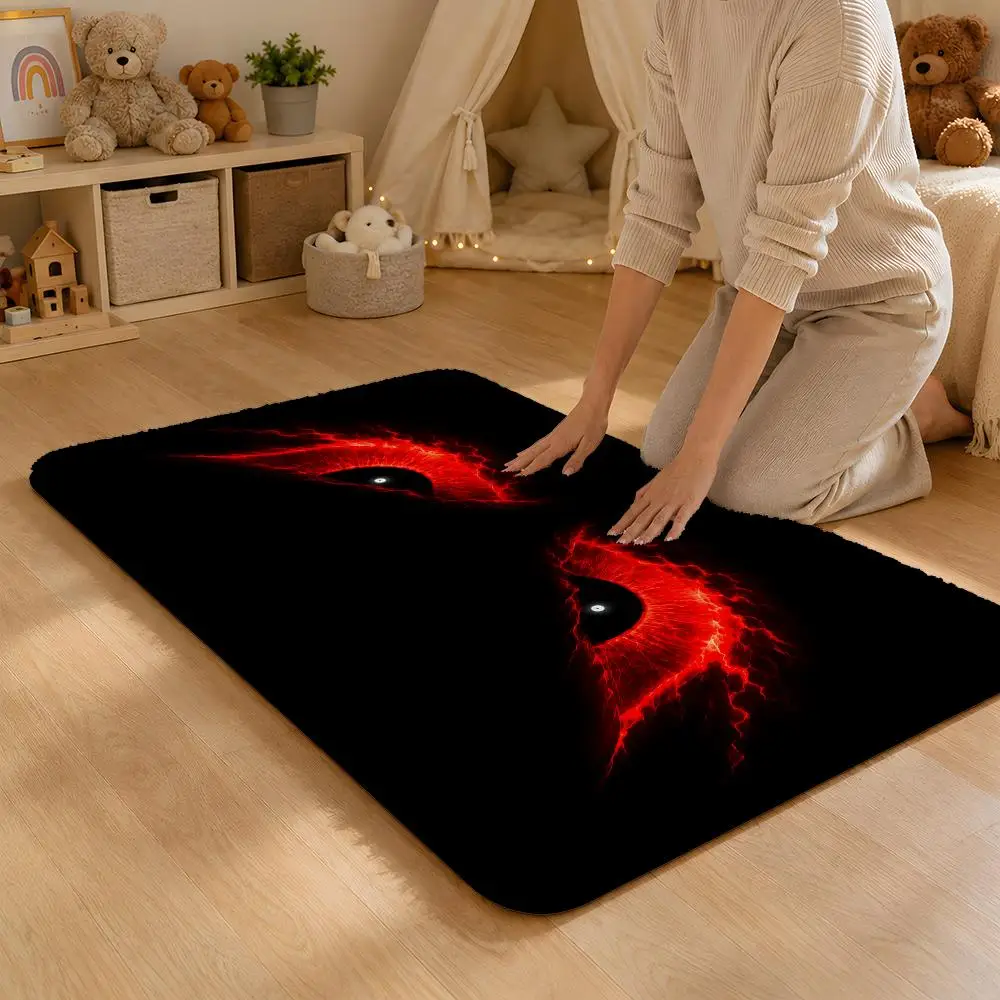 Red Long Eyebrow Eye Floor Mat Flannel Rug Non Slip Absorbent Soft Washable For Entryway Hallway Bathroom Kitchen Decor