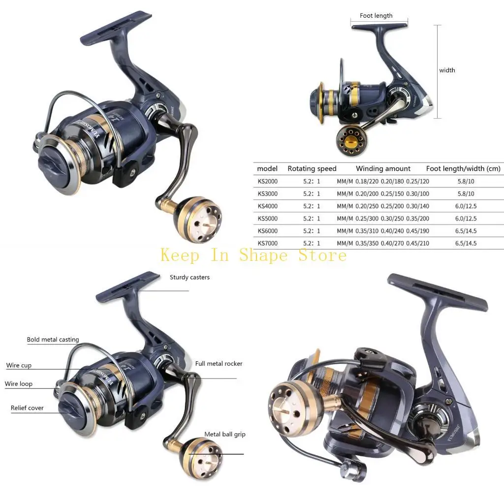 U1JC Lightweight All‑metal Rocker Arm Sea Rod Spinning Line Fishing Reel KS2000-7000 Series Reel Gear Freshwater Saltwater
