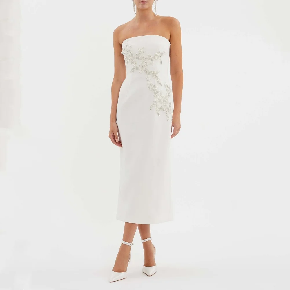 

Customized Jersey Sequined Strapless Straight Midi Dresses Bespoke Occasion Women's Evening Dress Elegant Party Wedding Formal