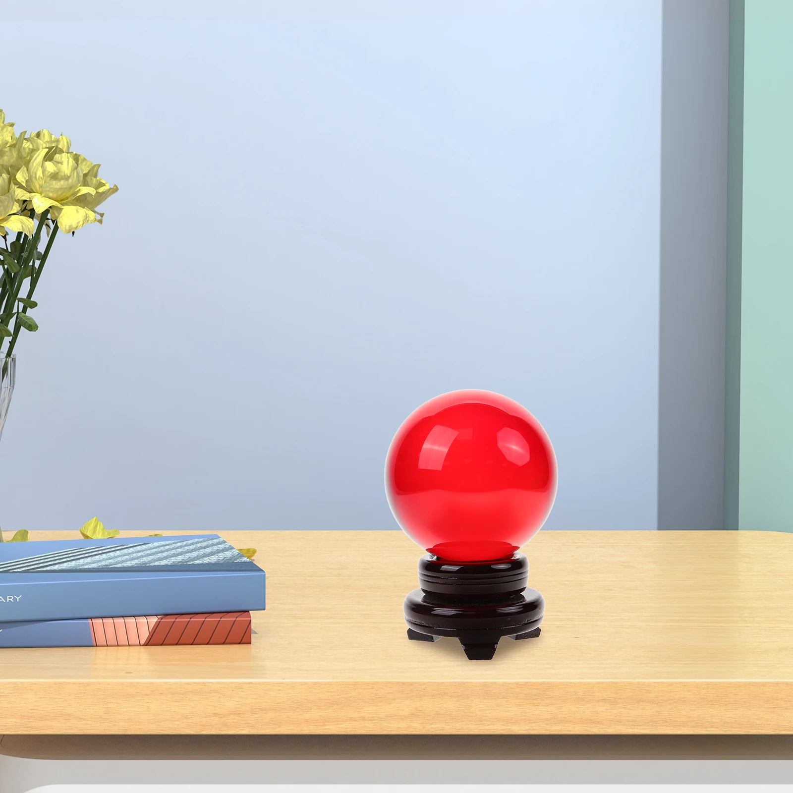 

Glass Ball Decor 10cm Transparent Sphere Stand Home Adornment Living Room Bedroom Cabinet Ornament Durable Gift Idea Wooden