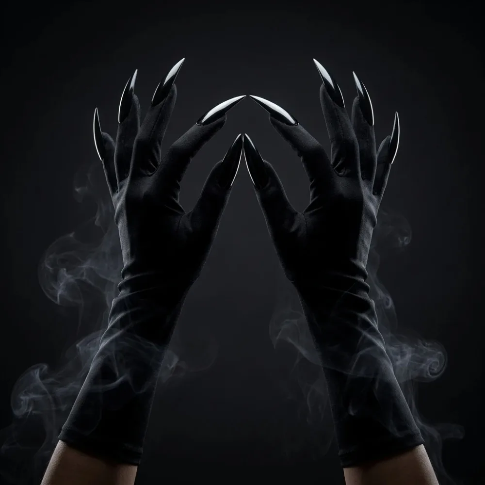 Long Sleeve Black Stretch Fabric Claw Gloves Extra Long Sharp Nails Red Black Optional Color Witch Demon Wolf Monster Paw Hand Gloves Halloween Cosplay Costume Accessory For Masquerade Party Bar Prank Stage Performance Horror Themed Outfit Decor Prop Gift