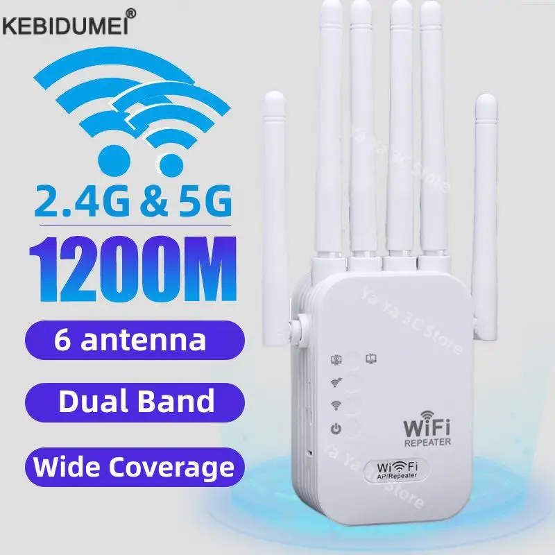 

1200Mbps Wireless WiFi Repeater Dual Band 2.4G 5G Wireless Signal Extender Wi-Fi Amplifier Router Long Range Signal Booster