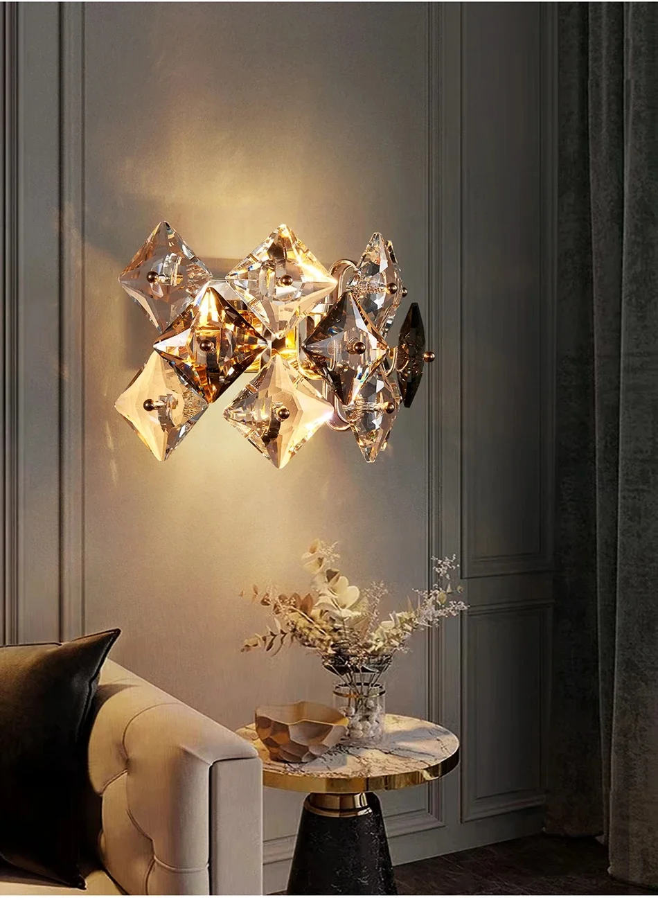 Modern Crystal LED Wall Sconce, Luminária cinza, Creative Home Decor, Sala de estar, Quarto, Cabeceira, Design Lustre