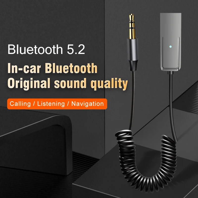 Car Bluetooth 5.2 Receiver Adapter Music for Car USB 3.5mm Jacks High Audio Call Assistance Adapter Plug And Play Transmitter