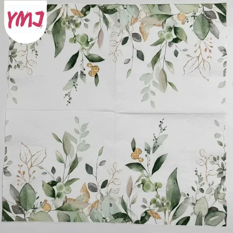 Colorful printed napkins Mori green leaves hotel restaurant table decoration wine glass flower paper disposable placemats 20pcs