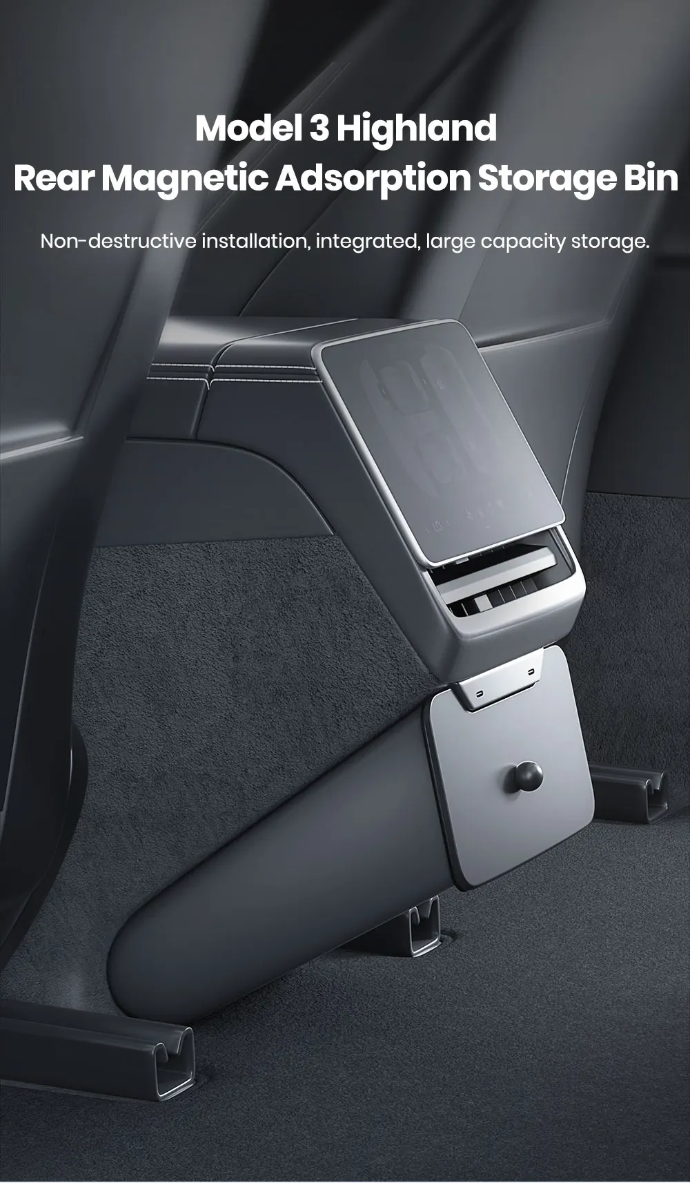 YZ Für Tesla Model 3 Y Highland Juniper Rücksitz-Mülleimer Magnetische Heck-Aufbewahrungsbox Abfalleimer Organizer 2026 Auto-Zubehör – Detail 1