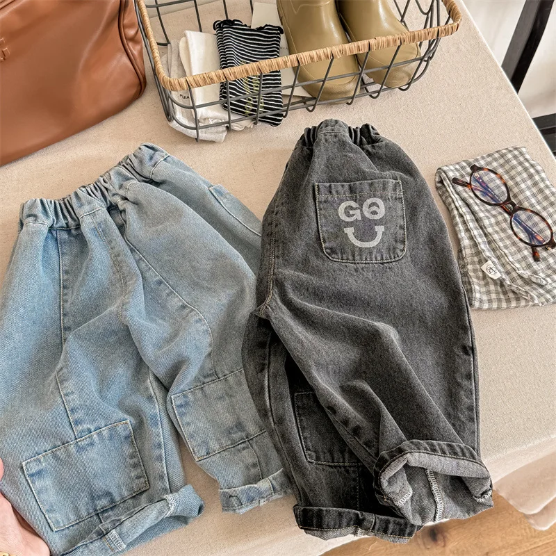 2024 Spring New Kids Boys Loose Denim Trousers Baby Girls Jeans Children Harem Pants Infant Casual Pants 1-6year Kids Clothes