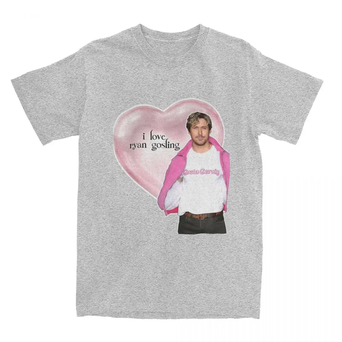 I Love Ryan Gosling Stuff Vintage Pure Cotton Short Sleeve Pink Heart T Shirt O Neck Clothing Plus Size Men Women Shirt harajuku